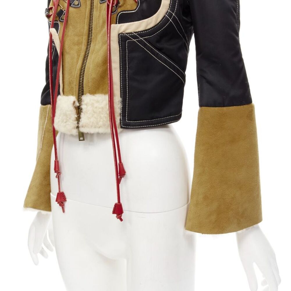 rare DSQUARED2 Vintage Runway brown suede shearling nylon aviator jacket IT40 S - Picture 8 of 8